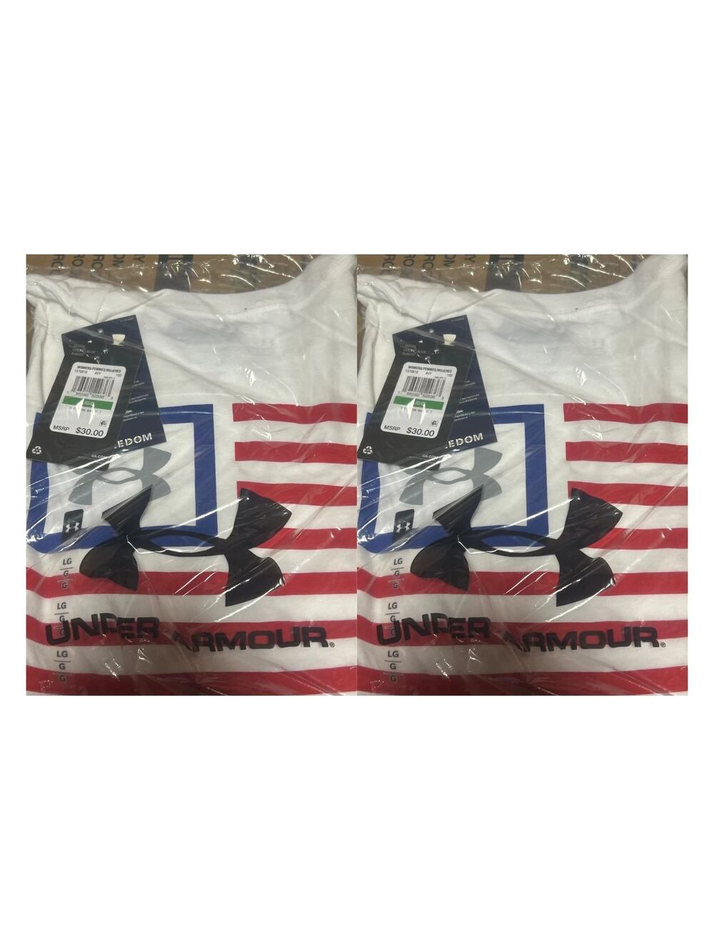 Under Armour Womens Freedom Banner T-Shirt White Red Blue Large 2 Pack New